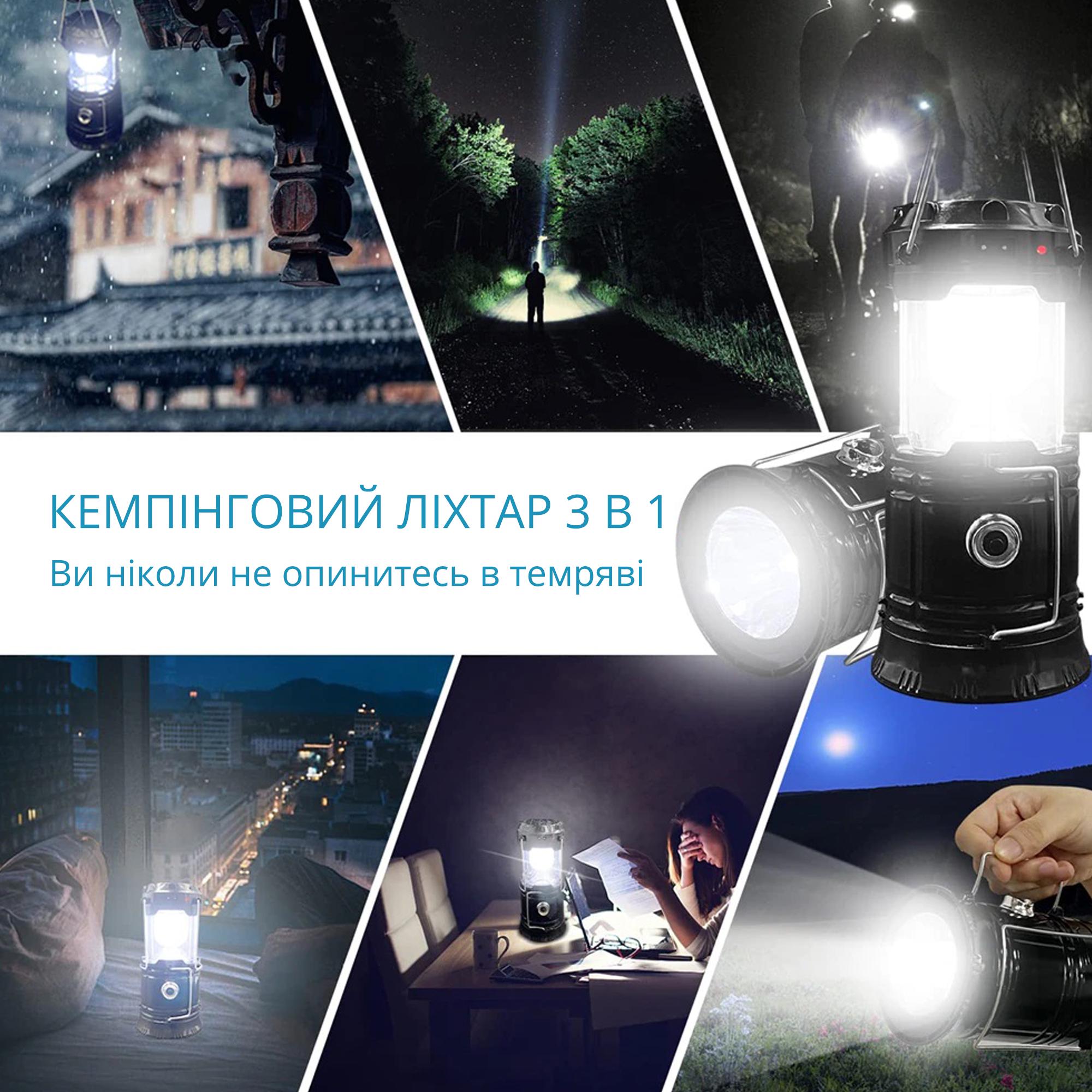 Складной кемпинговый фонарь Camping Lamp Solar Powerbank Черный - фото 12