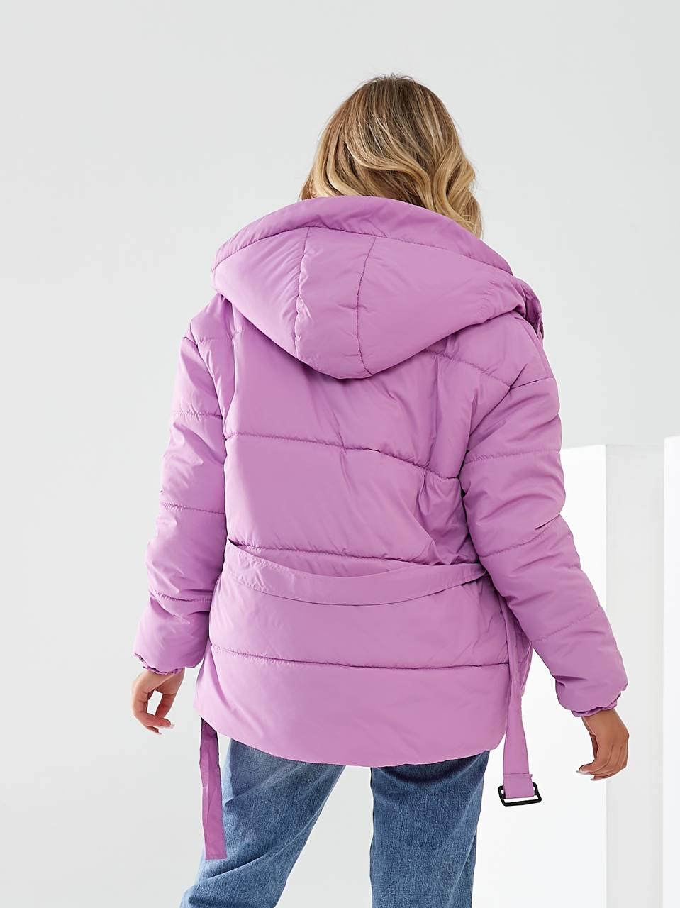 Куртка утеплена Khan коротка з поясом р. 42 Рожевий (Kh332) - фото 7