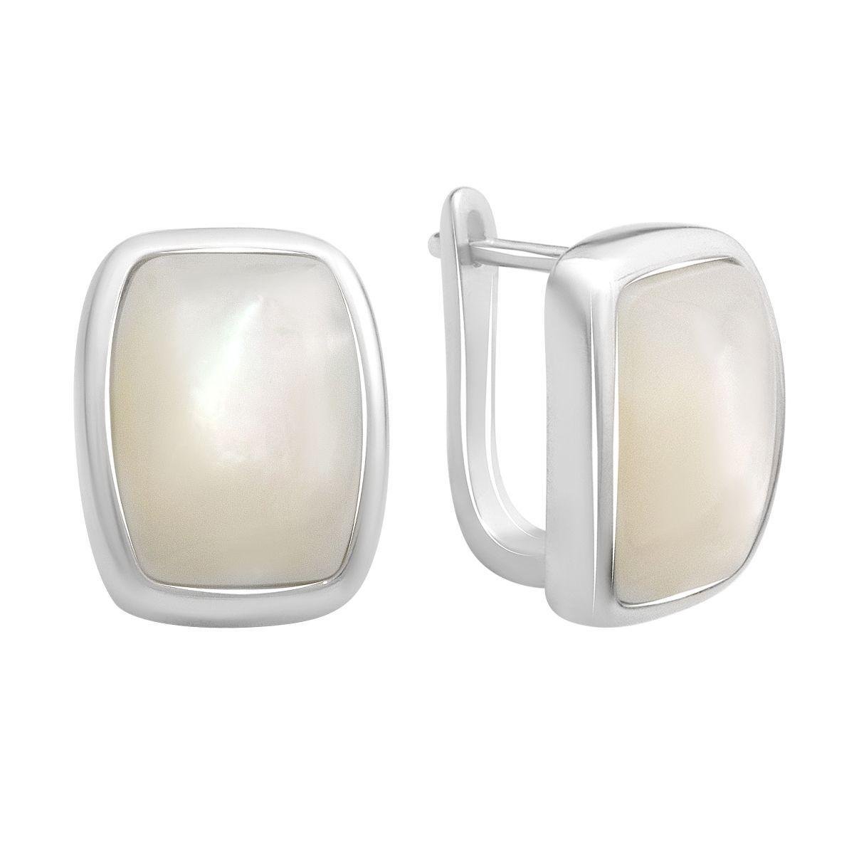 Сережки срібні з перламутром прямокутної форми