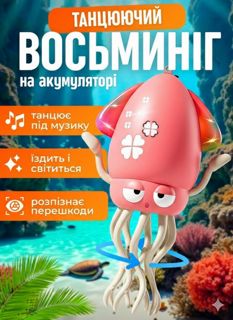 Интерактивная игрушка танцующий осьминог с музыкой и подсветкой Розовый (2723147535) - фото 2 Интерактивная игрушка танцующий осьминог с музыкой и подсветкой Розовый (2723147535) - фото 2