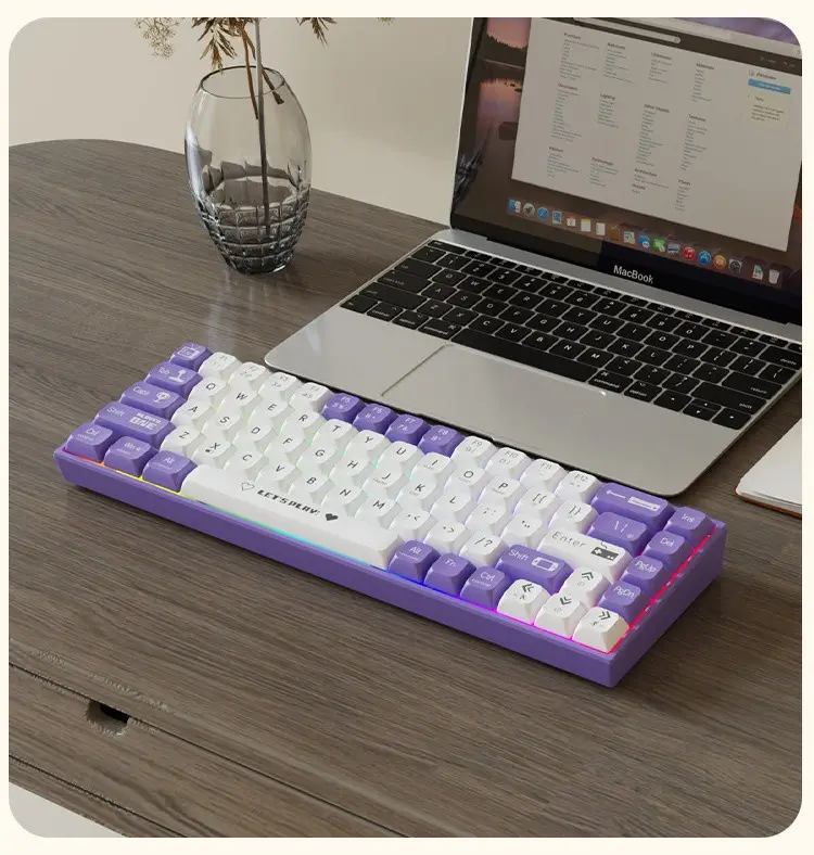 Клавіатура ігрова Ajazz AK680 дротова механічна із RGB підсвічуванням Red Switch Purple/White - фото 6