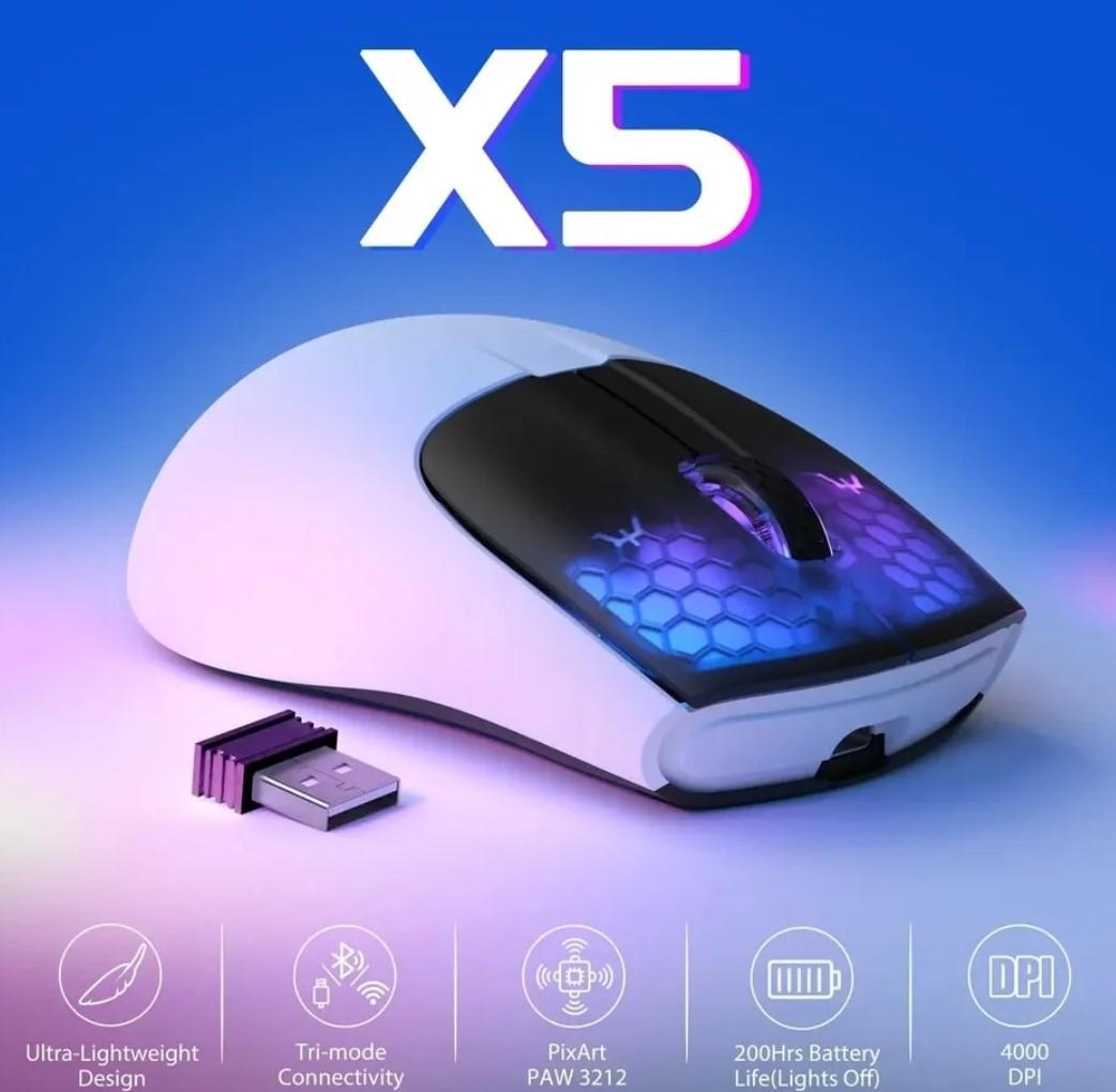 Мышка геймерская аккумуляторная attack shark X5 PixArt PAW3212 Bluetooth/2,4G 4000DPI White (X5-3212W) - фото 4 Мышка геймерская аккумуляторная attack shark X5 PixArt PAW3212 Bluetooth/2,4G 4000DPI White (X5-3212W) - фото 4