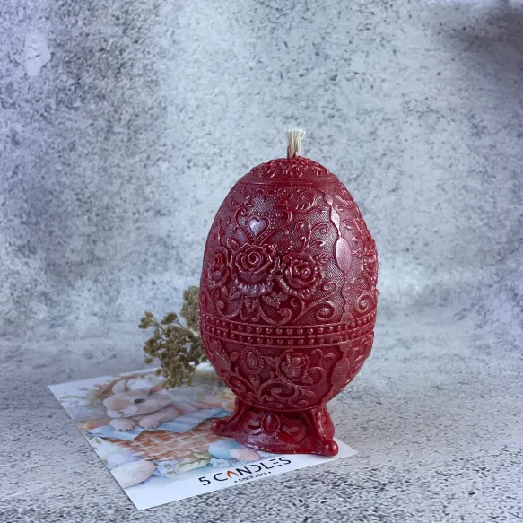 Свеча восковая Яйцо с узором Красный (1132)