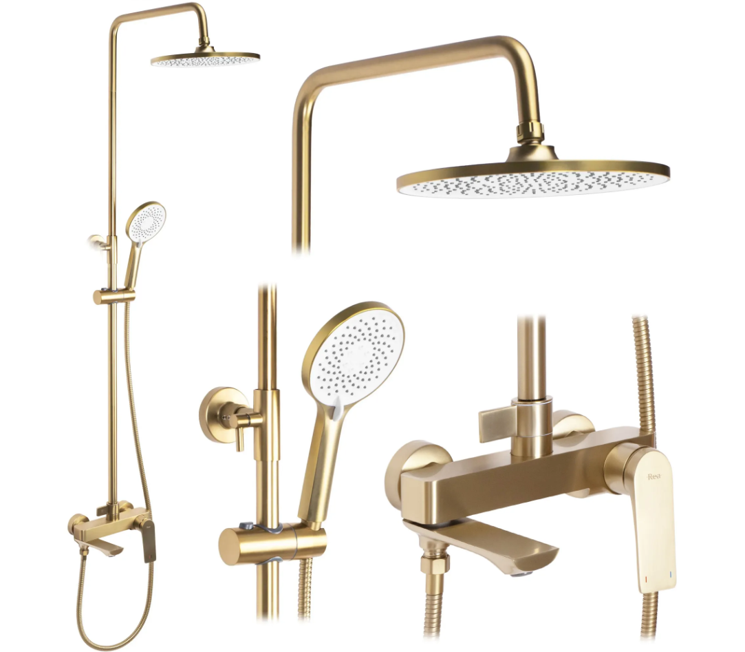 Душевой гарнитур Rea AVALON с изливом Золотой матовый (2810366141) Душевой гарнитур Rea AVALON с изливом Золотой матовый (2810366141)