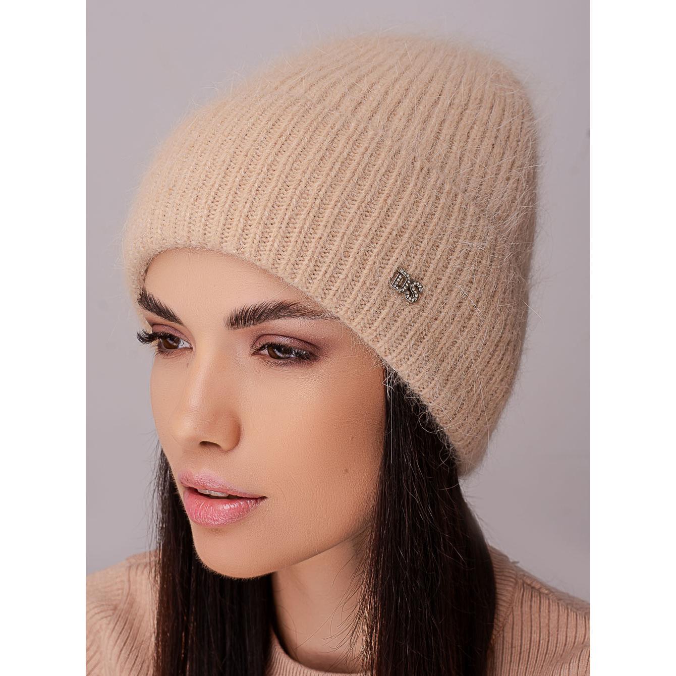 Шапка женская ангоровая удлиненная Leks Конфетти с отворотом утепленная флисом Бежевый - фото 1 Шапка женская ангоровая удлиненная Leks Конфетти с отворотом утепленная флисом Бежевый - фото 1