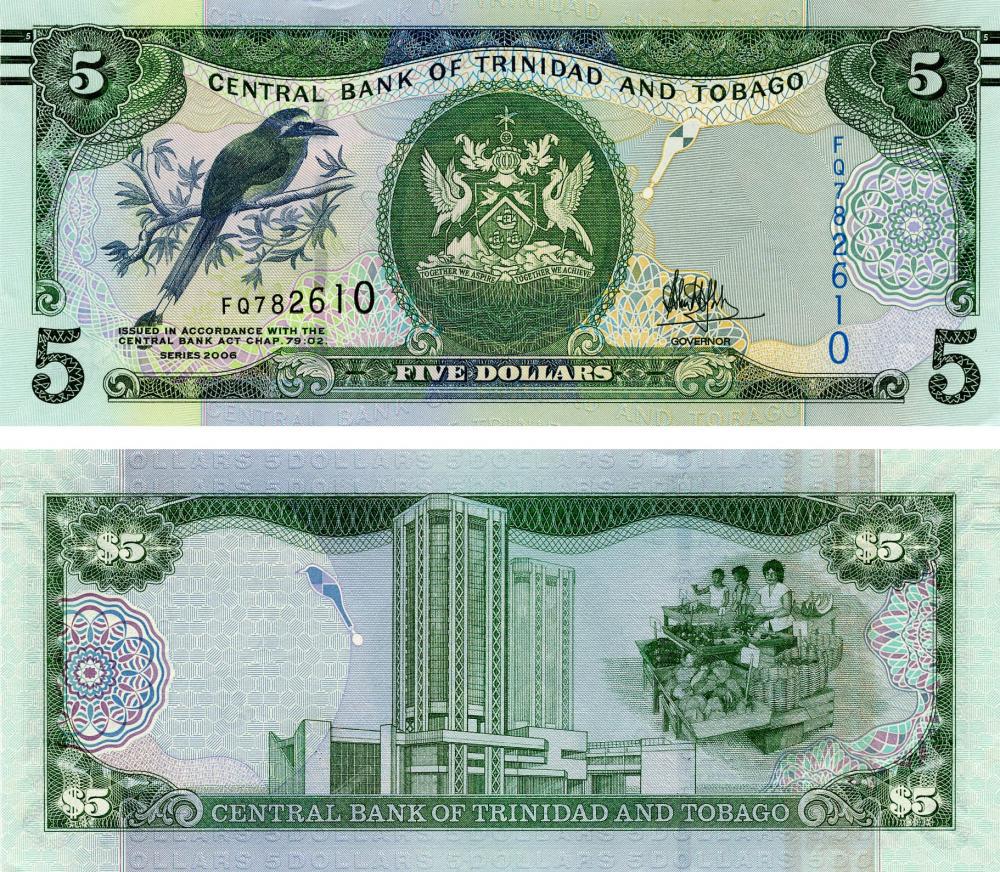 Коллекционная банкнота Тринидад и Тобаго 5 долларов 2006 (2017) UNC Птица (P47)