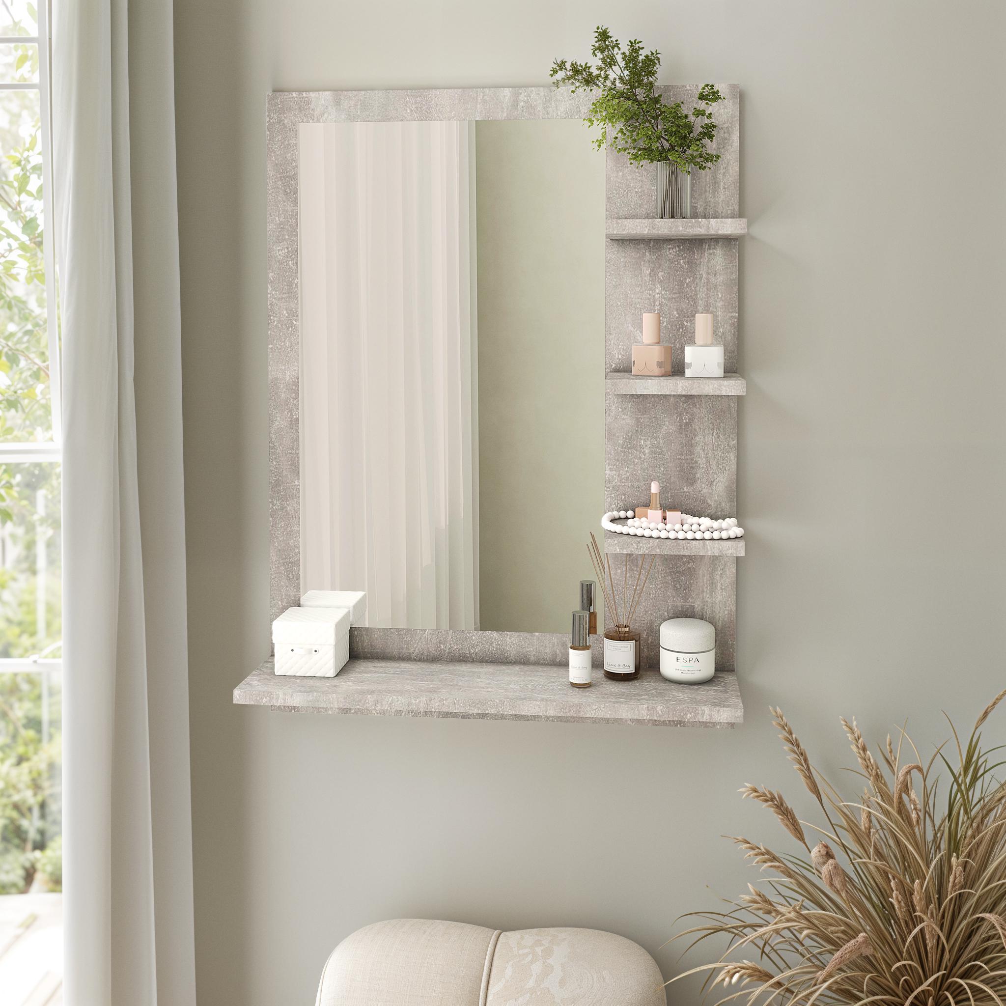 Зеркало настенное с полками NT-2 600х150х800 мм Бетон