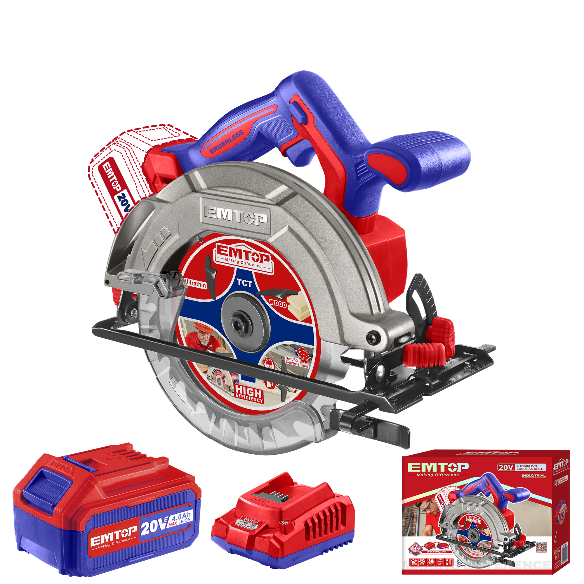 Пила дискова акумуляторна EMTOP ELCS16521