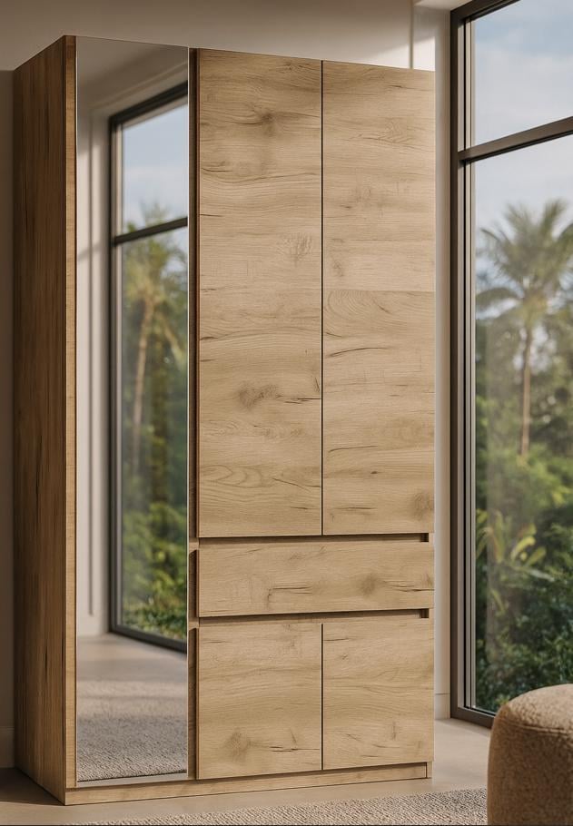 Шкаф с зеркалом Мастер Форм Брайт телескопические направляющие левосторонний 1221х520х2000 мм Дуб крафт серый (1200 500)