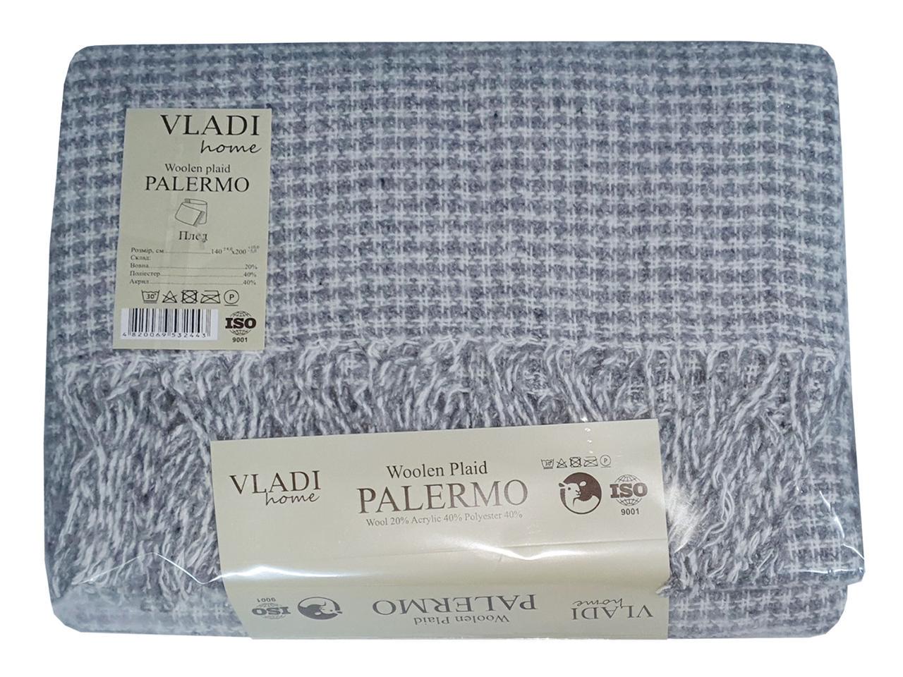 Плед шерстяной Vladi Палермо №35 Vega полуторный 140х200 см Белый/Серый (25898101)
