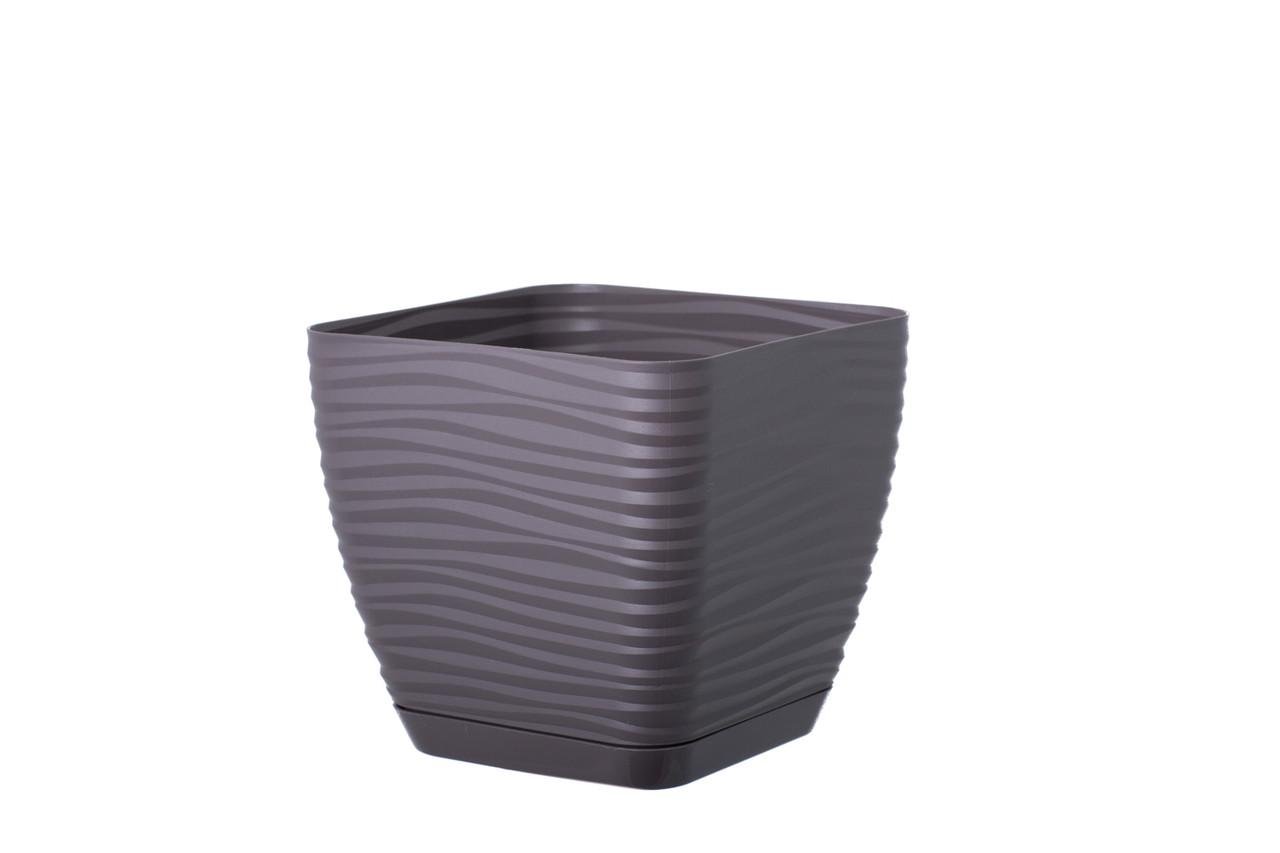 Горщик для квітів Form-Plastic Сахара Петіт квадрат з підставкою 4,2 л 19х17 см Камінь