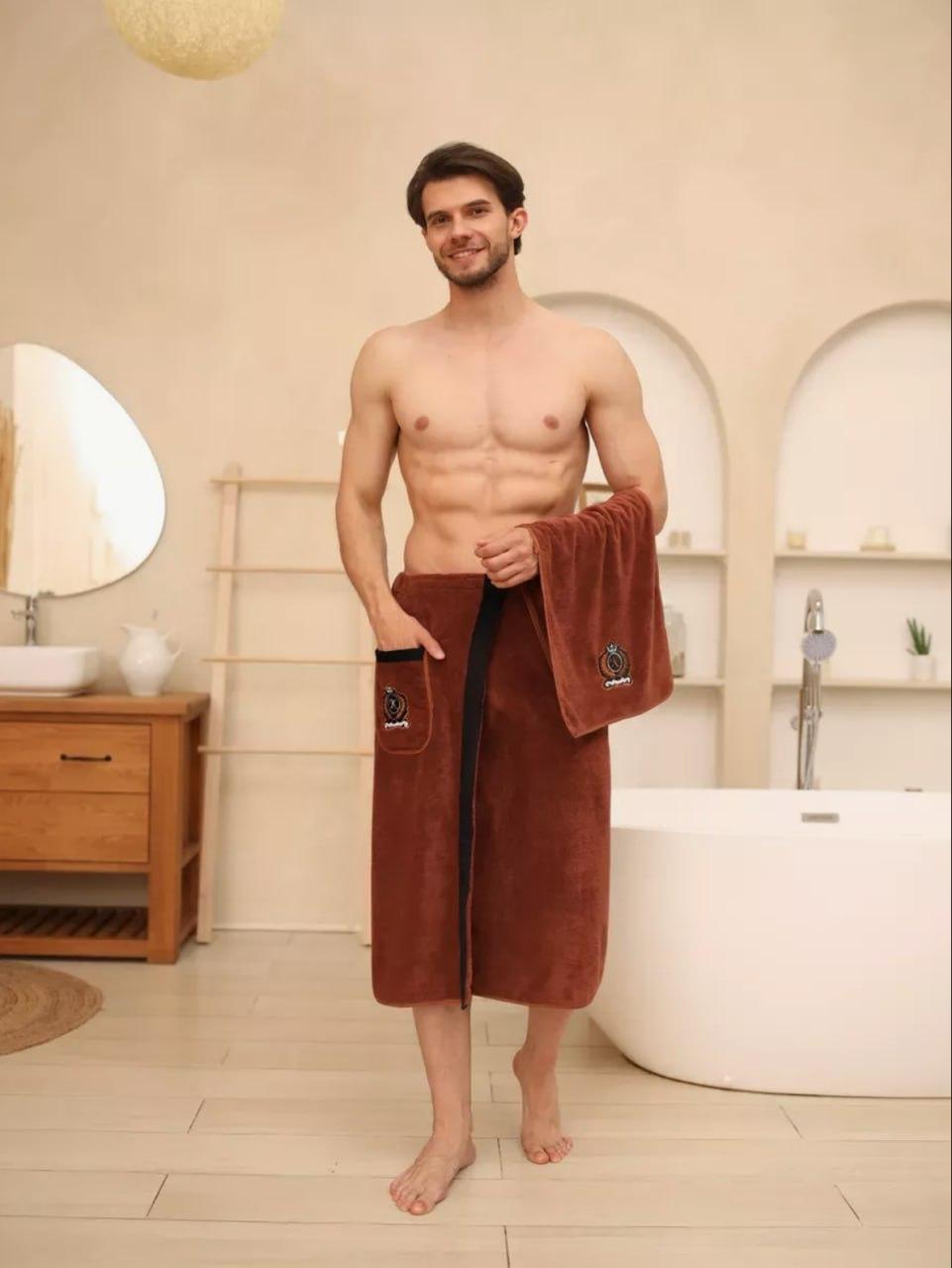 Набор для сауны юбка полотенце микрофибра 85х150 см Коричневое (Д-novo-m-sauna-0017) - фото 2