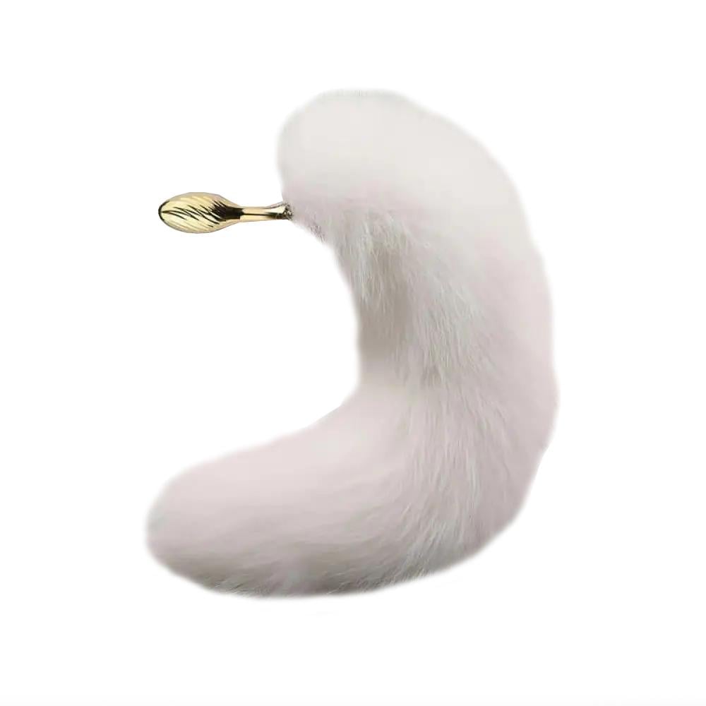 Анальная пробка White Fox-Tail Anal Plug Lockink Sevanda с хвостом 7,7 см Золотистый с белым (53038)