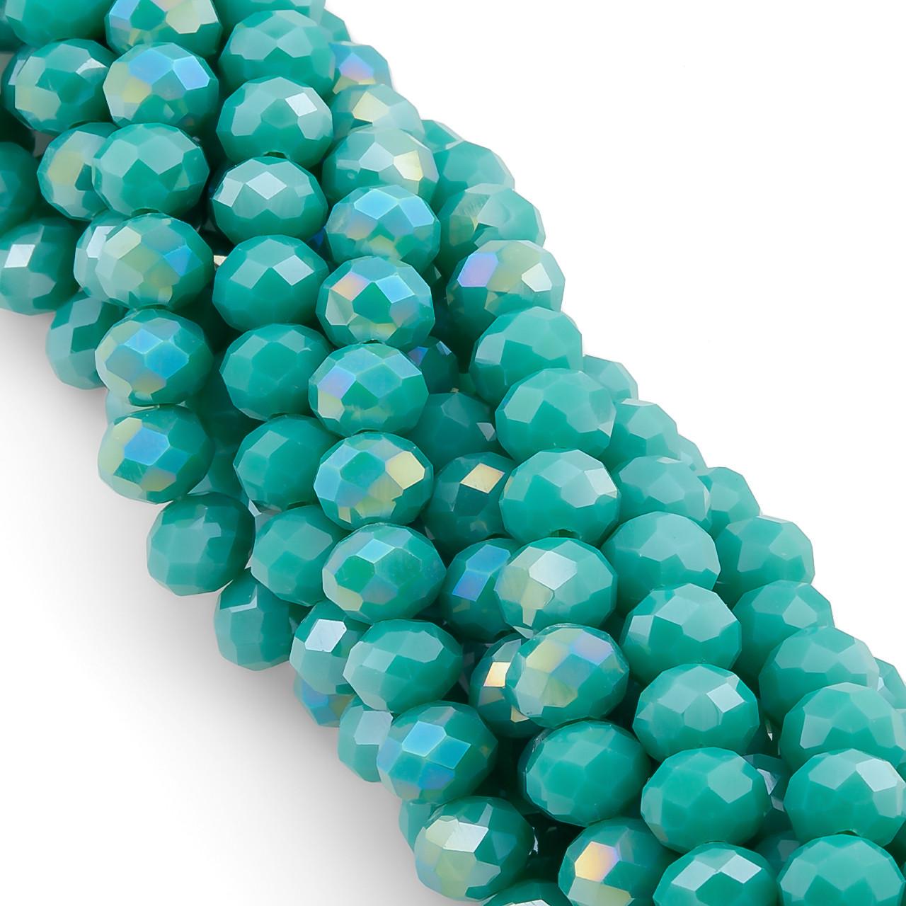 Бусины Swarovski огранка рондель АВ непрозрачный 8х6 мм 42 см 65 шт. Бирюзовый темный (БС8146а74)