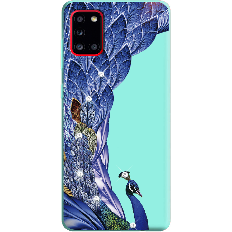 Чохол Boxface Samsung A315 Galaxy A31 Павич зі стразами М'ятний силікон (39470-rs7-39921)
