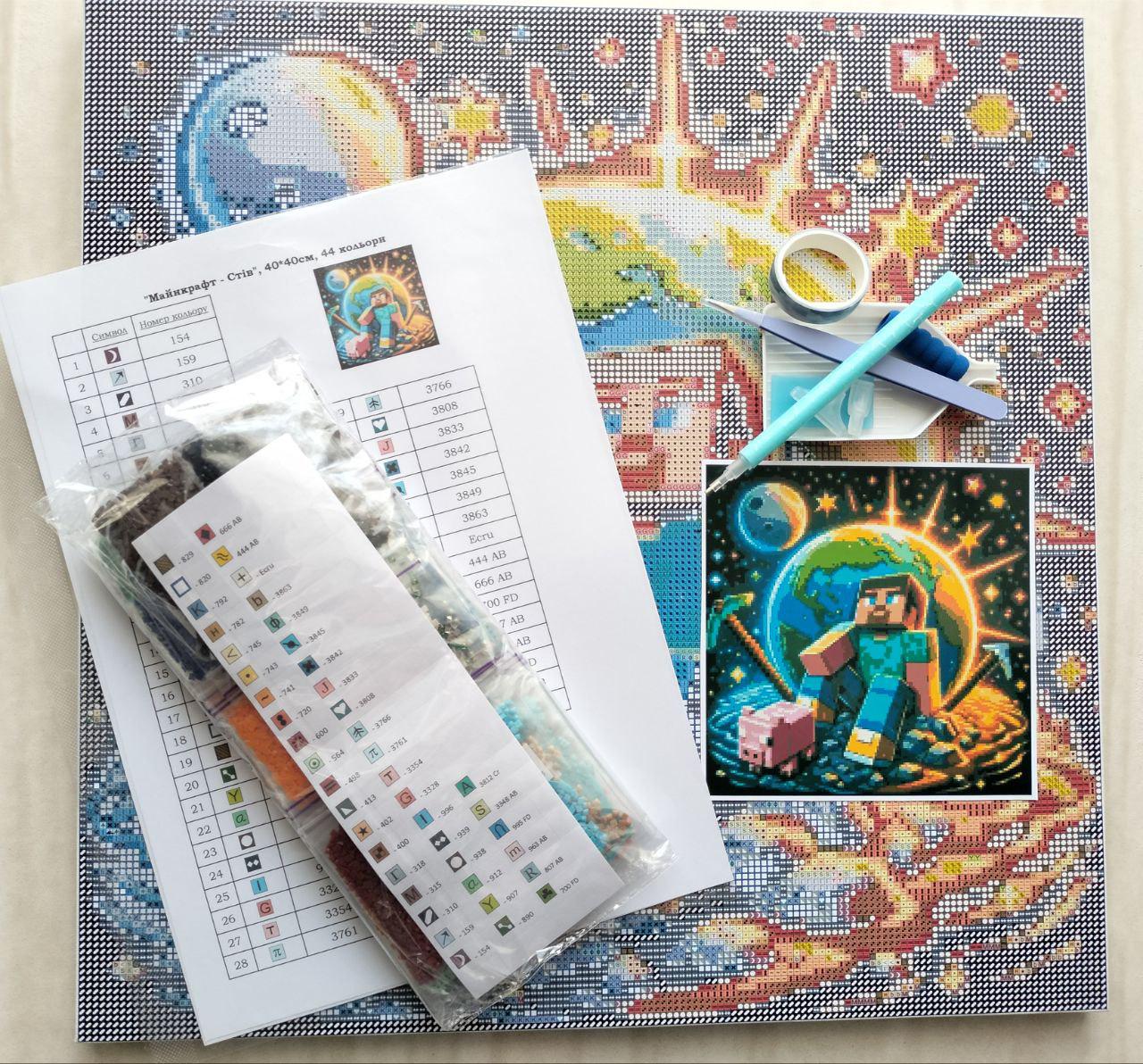 Алмазная мозаика АлМазка Майнкрафт Стив квадратные алмазы на подрамнике 40х40 см (АлМ-251) - фото 7