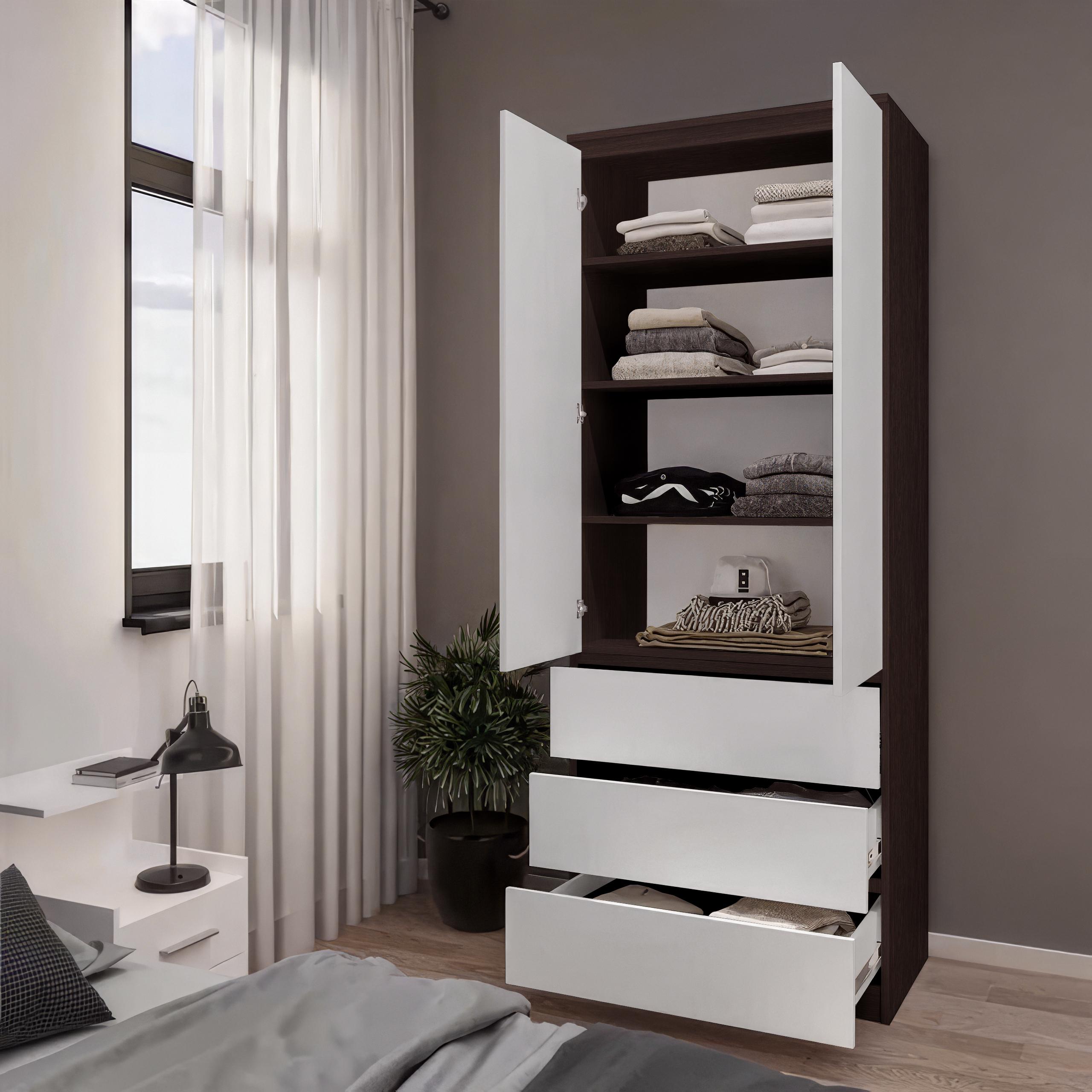 Шафа з полицями та шухлядами T-210 803х502х2117 мм Венге темний/Білий - фото 1