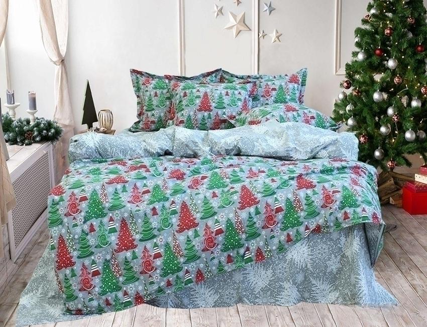 Комплект постельного белья подарочный с компаньоном R-T9132 семейный с наволочками 70х70 см Зелено-голубой (124-77-TAG sem-816-1)