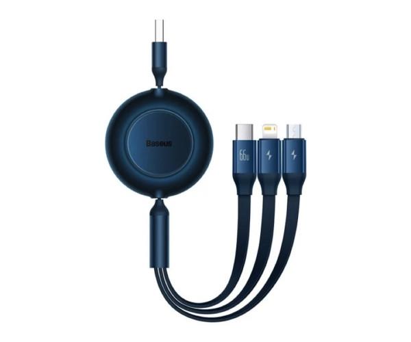 Кабель Data BASEUS Bright Mirror 2 Series Retractable USB to Type-C Micro Lightning 3в1 66W 1,1 м Blue