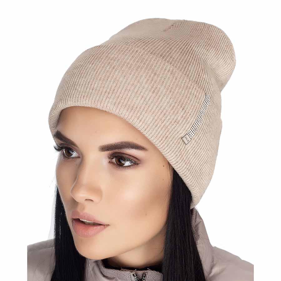 Шапка Leks Страза демісезонна з відворотом р. 53-57 Бежевий меланж