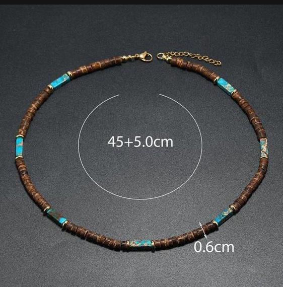 Чокер-колье из кокоса и вставками натурального камня 45 см с удлинением до 50 см (24085) - фото 4