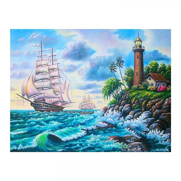 Алмазная мозаика TK Group Море маяк парусник 40х30 см с рамкой в коробке (GB73327-mt)