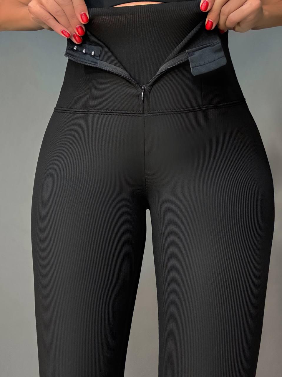 Лосины женские Kenalin 88-1 утепленные с корсетом на молнии в рубчик XS Черный (5362)