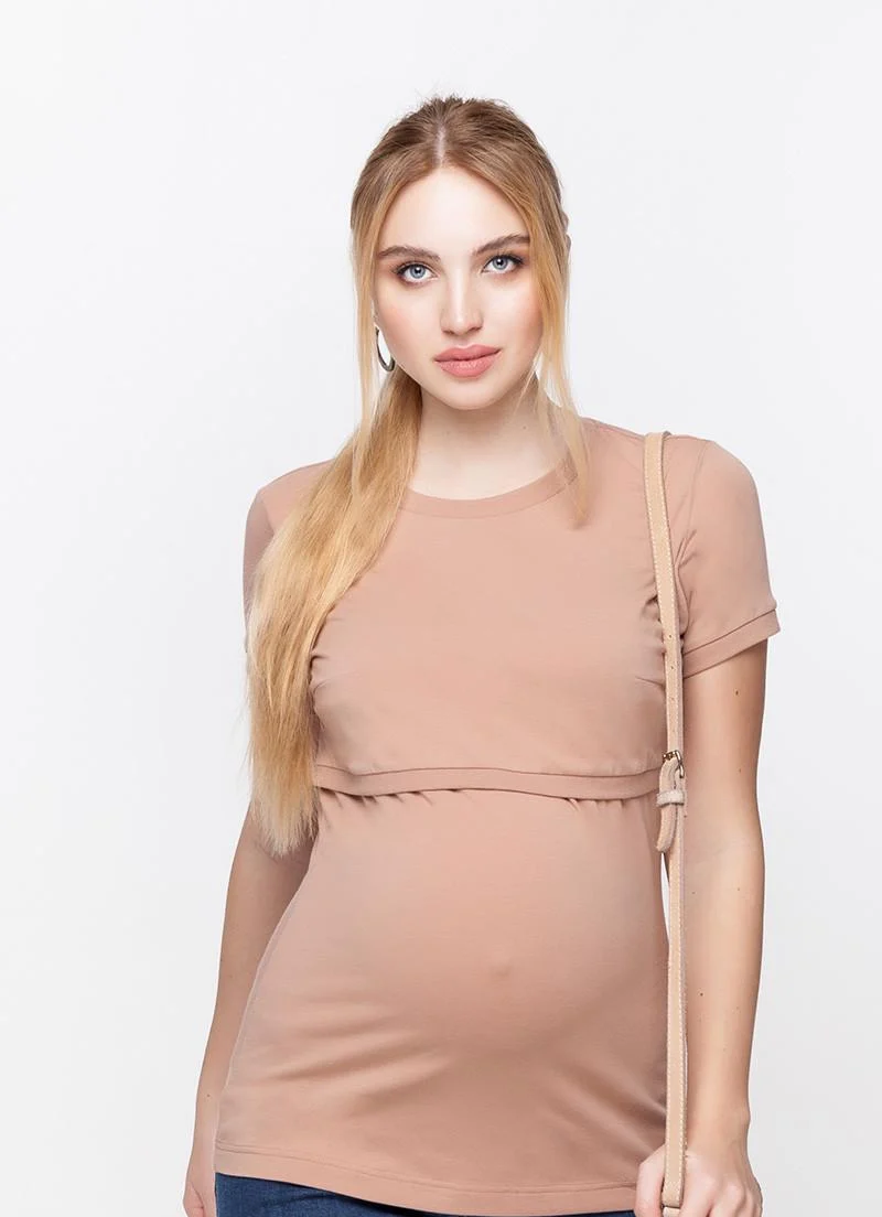 Футболка для беременных и кормящих мам Юла Мама Margo 2XL Бежевый (1793237278)