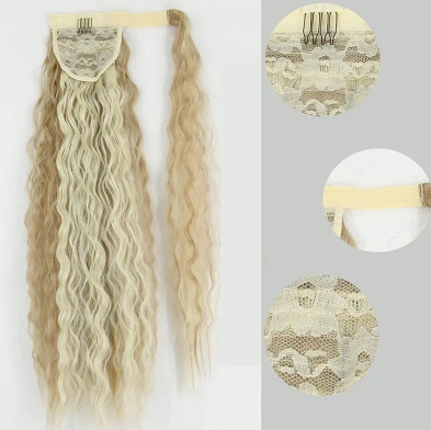 Хвіст шиньйон накладний хвилястий на стрічках з гребінцем Пшеничний блонд (14505188) - фото 6