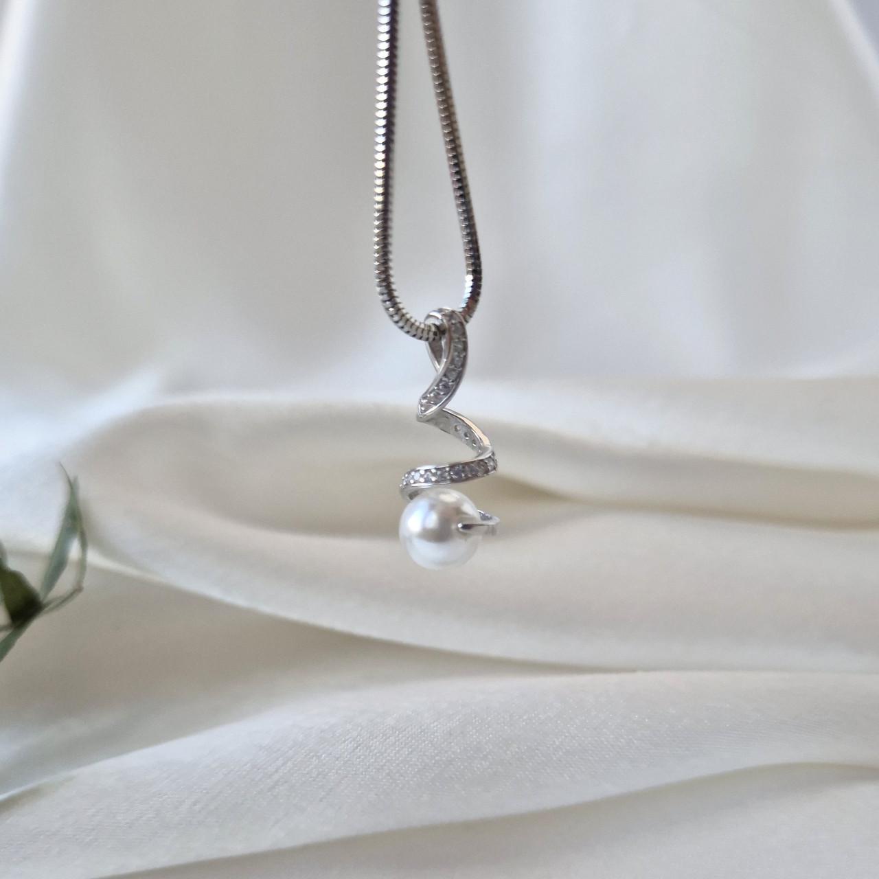 Подвеска кулон с белой жемчужиной имитация серебро 925 пробы родированное 1,36 г (лк0155рп)