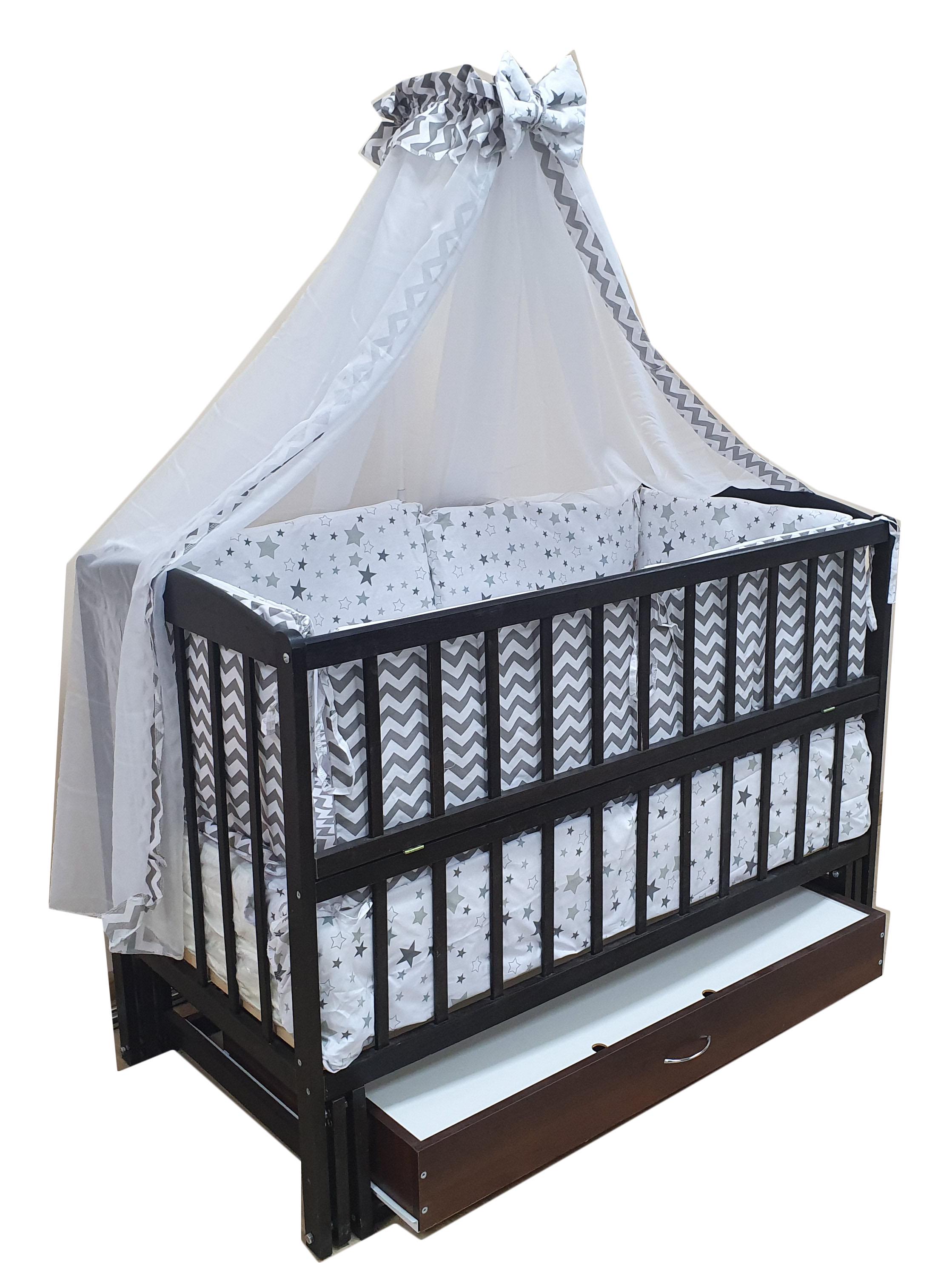 Комплект Малыш: кровать/матрас кокос/постельный набор 8 пр. с ящиком Темный