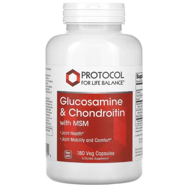 Натуральная добавка для суставов и связок Protocol for Life Balance Glucosamine&Chondroitin with MSM 180 вег. капс. (23713024)