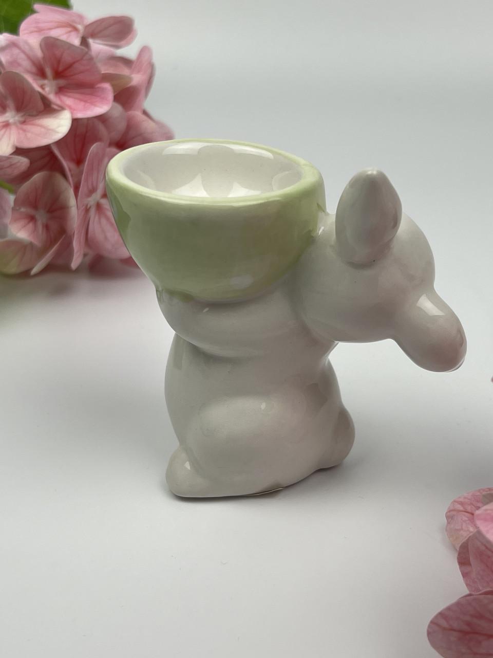 Подставка под яйцо BonaDi Милый кролик керамическая 8,5 см Зеленый - фото 3