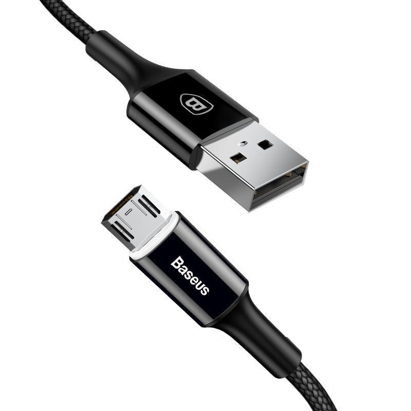 Кабель зарядний Baseus Micro USB 2,0 реверсивний з LED підсвічуванням 1 м Black (CAMSY-B01)