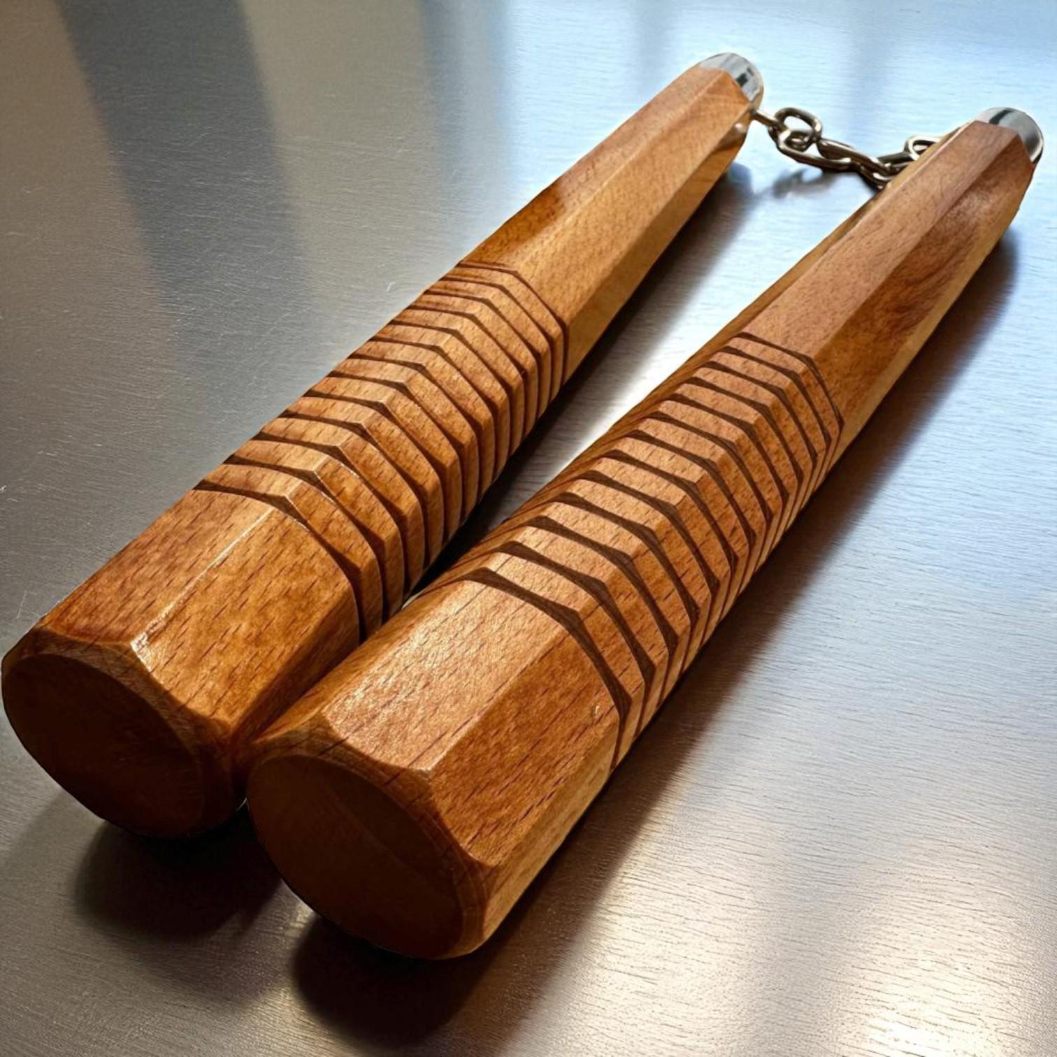 Нунчаки тренувальні дерев'яні Univerza на ланцюгу з дуба Коричневий - фото 9