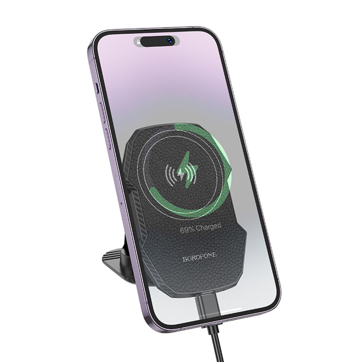 Держатель для телефона в машину Borofone BH216 Adelante magnetic wireless fast charging car holder Black (18252761) - фото 6