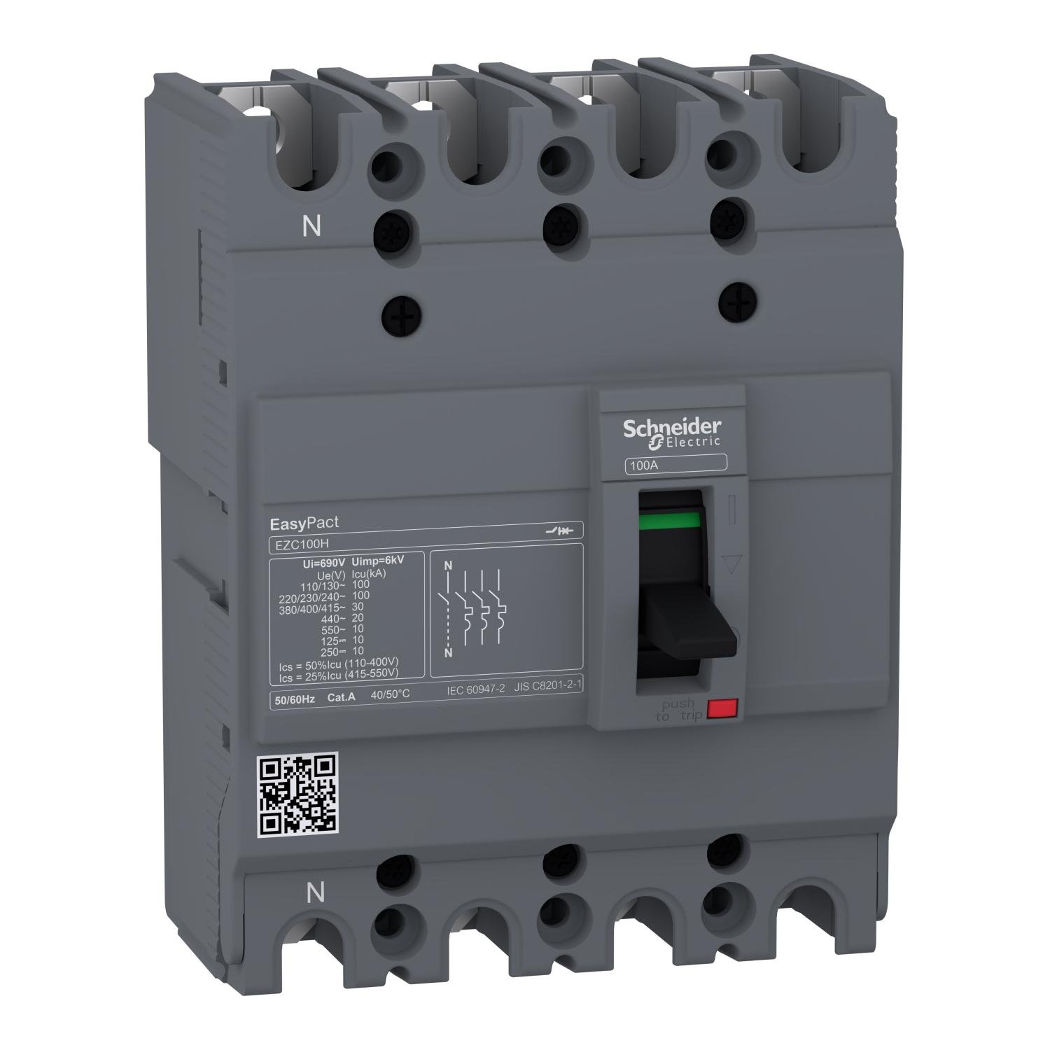 Автоматичний вимикач Schneider Electric EASYPACT EZC100H 4P 75А 30кА з розчіплювачем TM-D (EZC100H4075) Автоматичний вимикач Schneider Electric EASYPACT EZC100H 4P 75А 30кА з розчіплювачем TM-D (EZC100H4075)