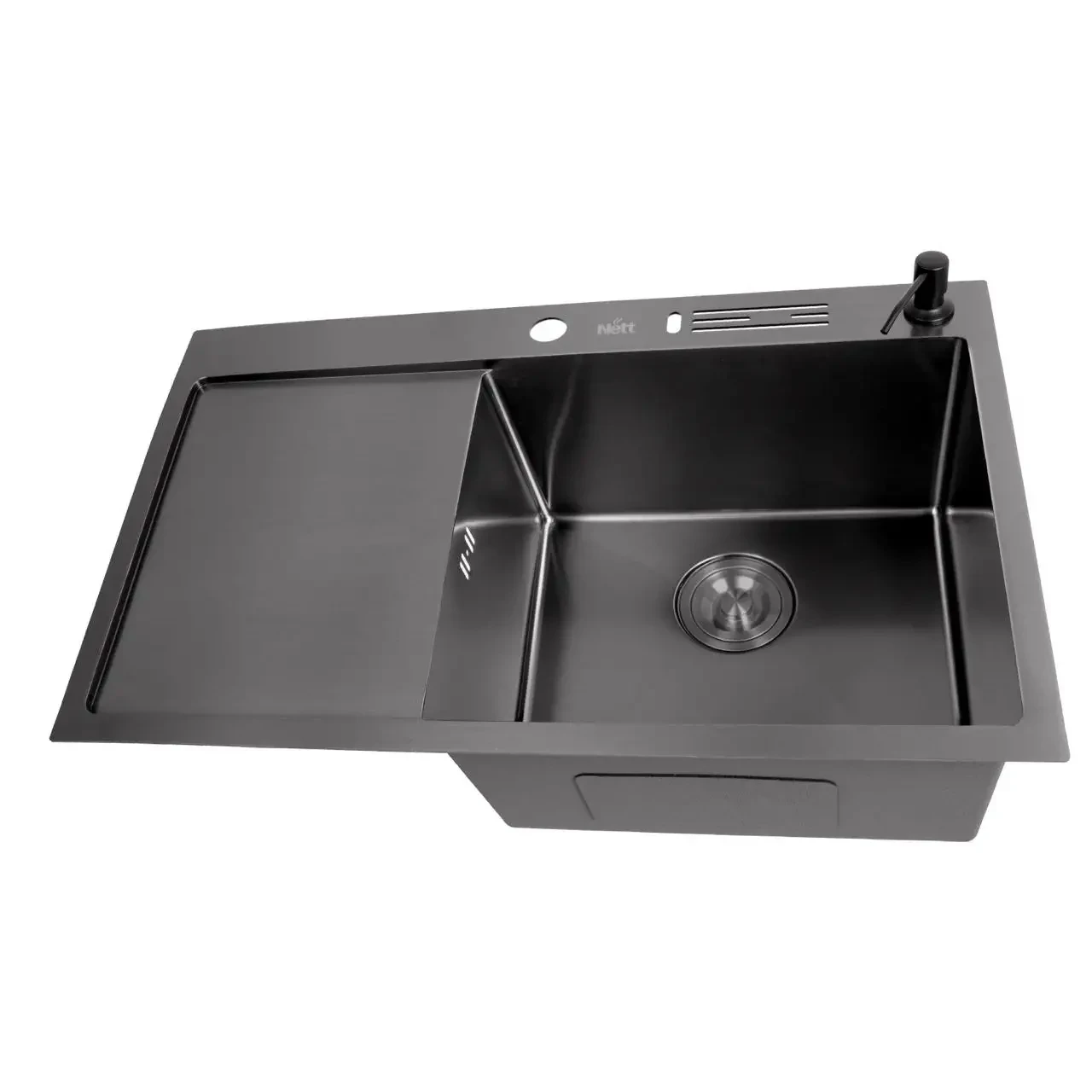 Мийка для кухні Nett NB-7848(L) з лівим крилом неіржавка сталь Чорний (2999643010)