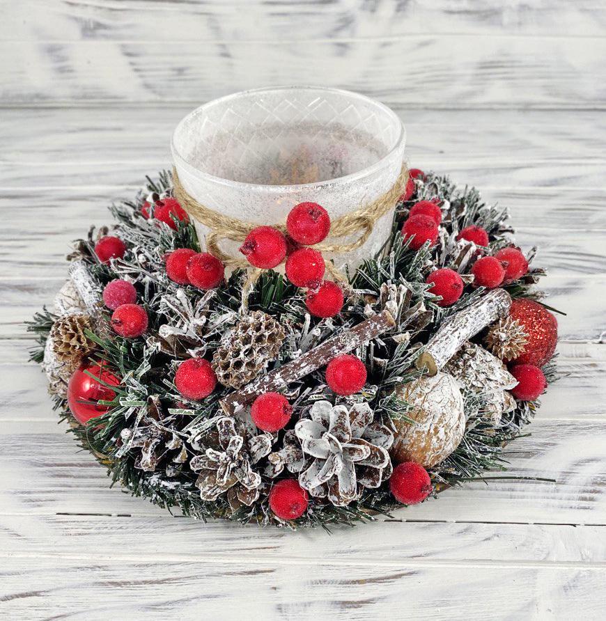 Подсвечник новогодний со светодиодной свечой 20 см Красный (8793012)