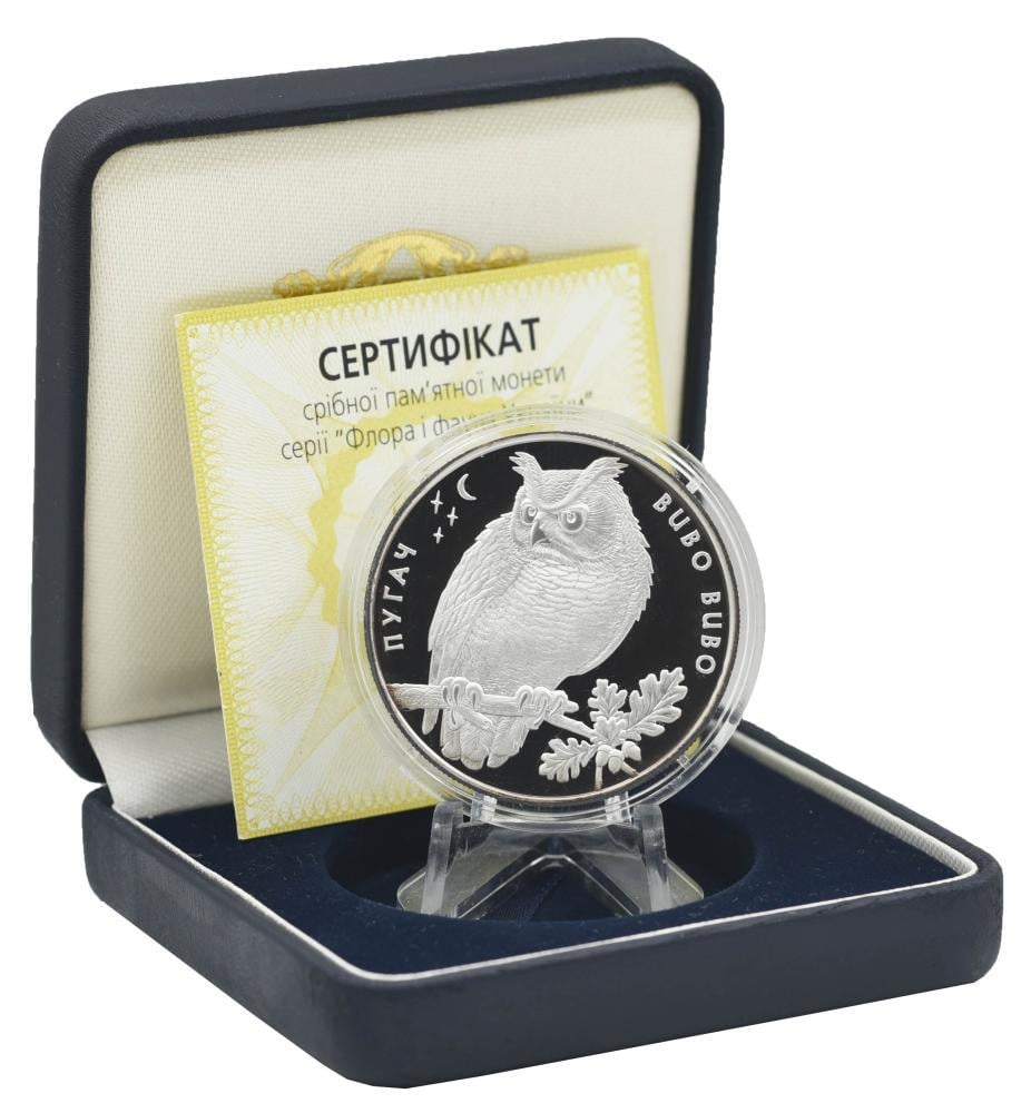 Коллекционная монета Украина 10 гривен 2002 Серебро Proof Филин Пугач