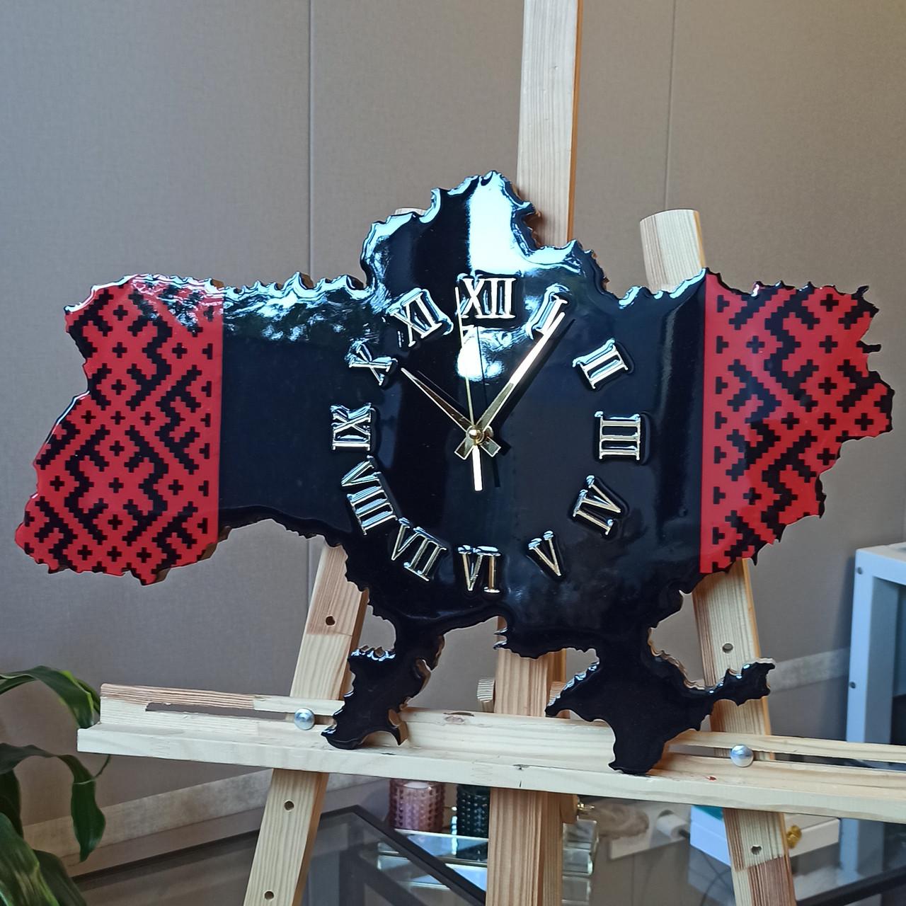 Часы настенные из эпоксидной смолы Карта Украины 40x25 см