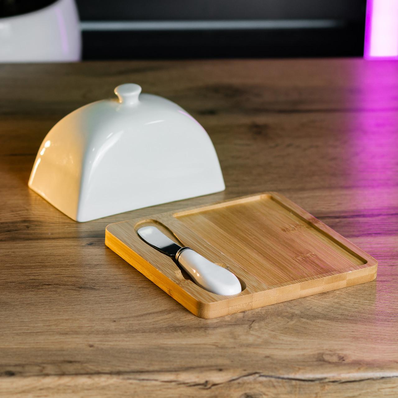 Масленка фарфоровая с ножом на подставке 15х15х9 см (HP1255) - фото 2