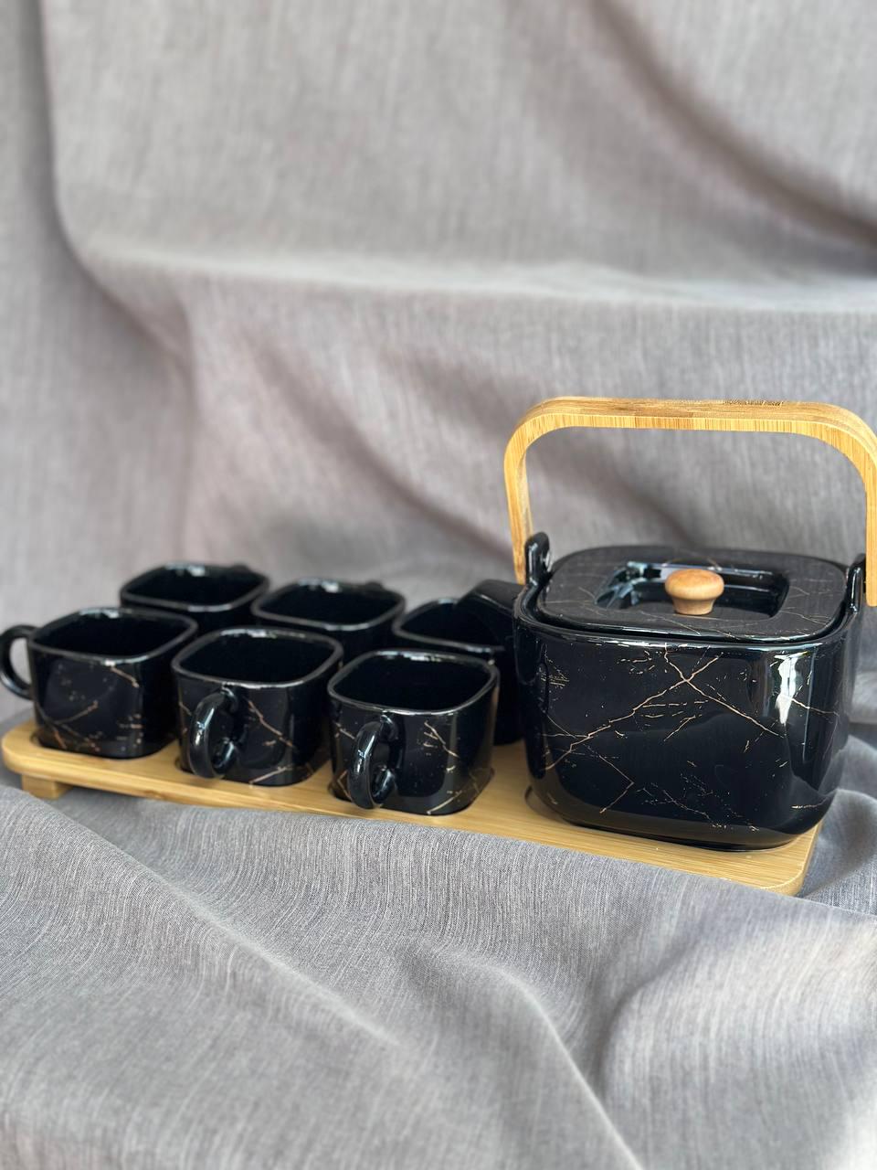 Чайно кофейный сервиз TS Kitchen керамика 120 мл 8 пр. Черный (18965550)