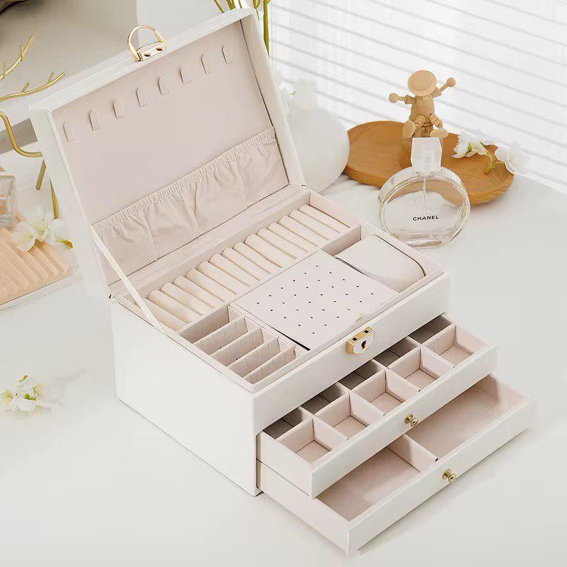 Органайзер-скринька для прикрас трирівневий з еко-шкіри 23х18х13,5 см Білий (27182279) - фото 1