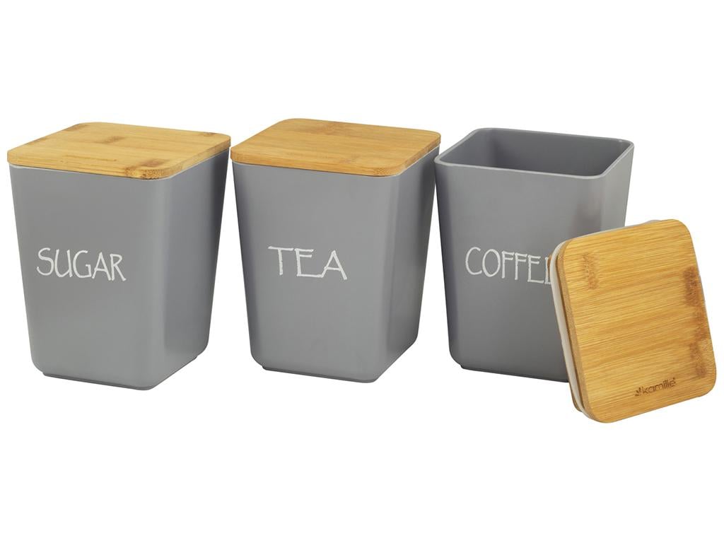 Набор емкостей Kamille бамбуковая 11х11х10,6 см 3 шт. Серый (MKM-1134)