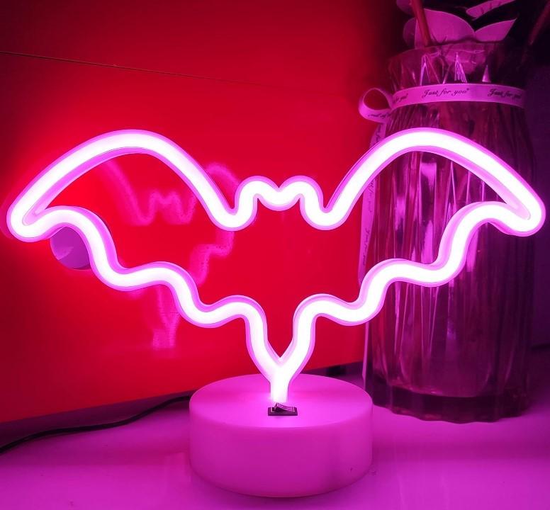 Ночник неоновый Decoration Lamp Летучая мышь USB 3хАА 5 В 29x18x10 см Розовый (13545317)