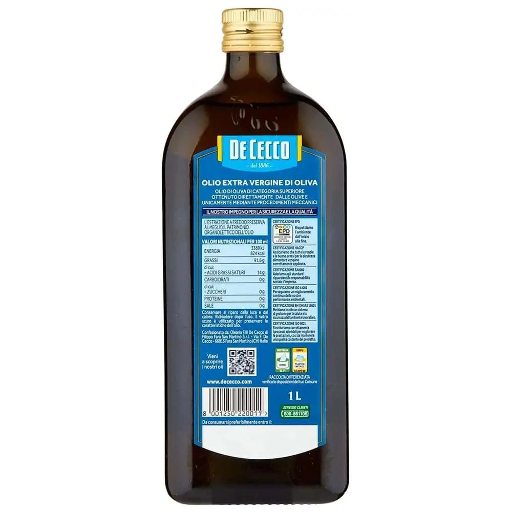 Олія оливкова De Cecco CLASSICO Olio Extra Vergine di Oliva 1 л (932171180) - фото 2 Олія оливкова De Cecco CLASSICO Olio Extra Vergine di Oliva 1 л (932171180) - фото 2