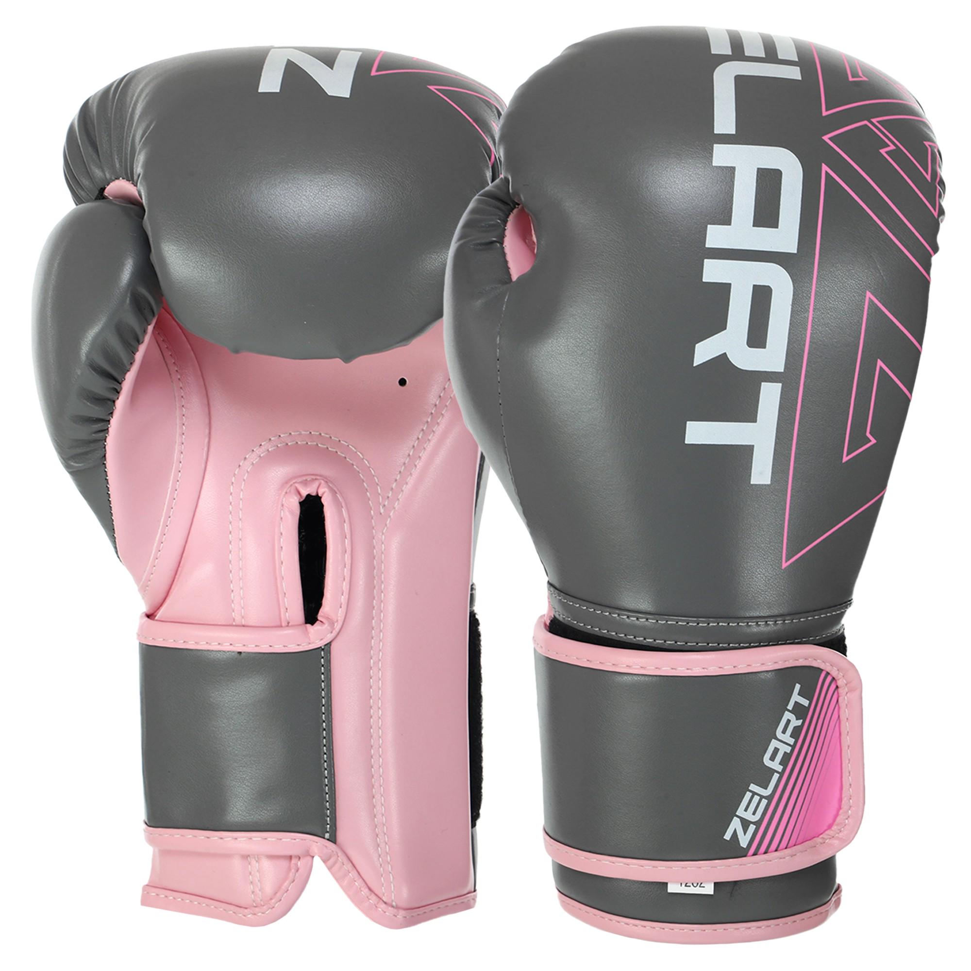 Боксерские перчатки Zelart BO-9056 12 oz Серо-розовый