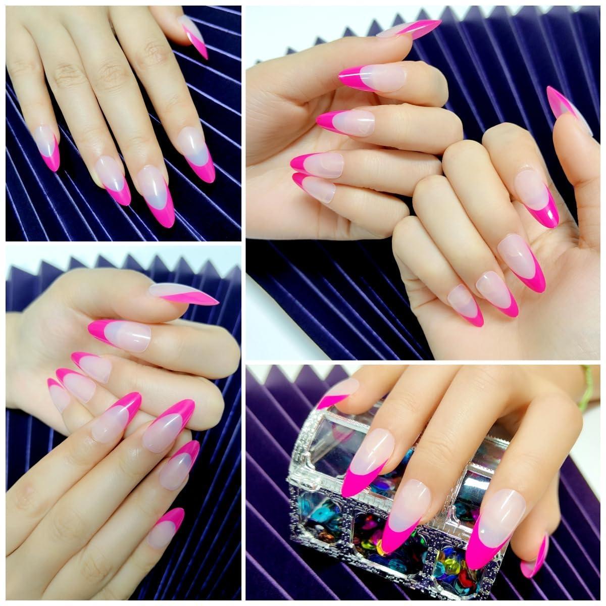 Накладні нігті нюдовий френч мигдаль із клейовими пластинами 24 шт. Рожево-червоний - фото 6