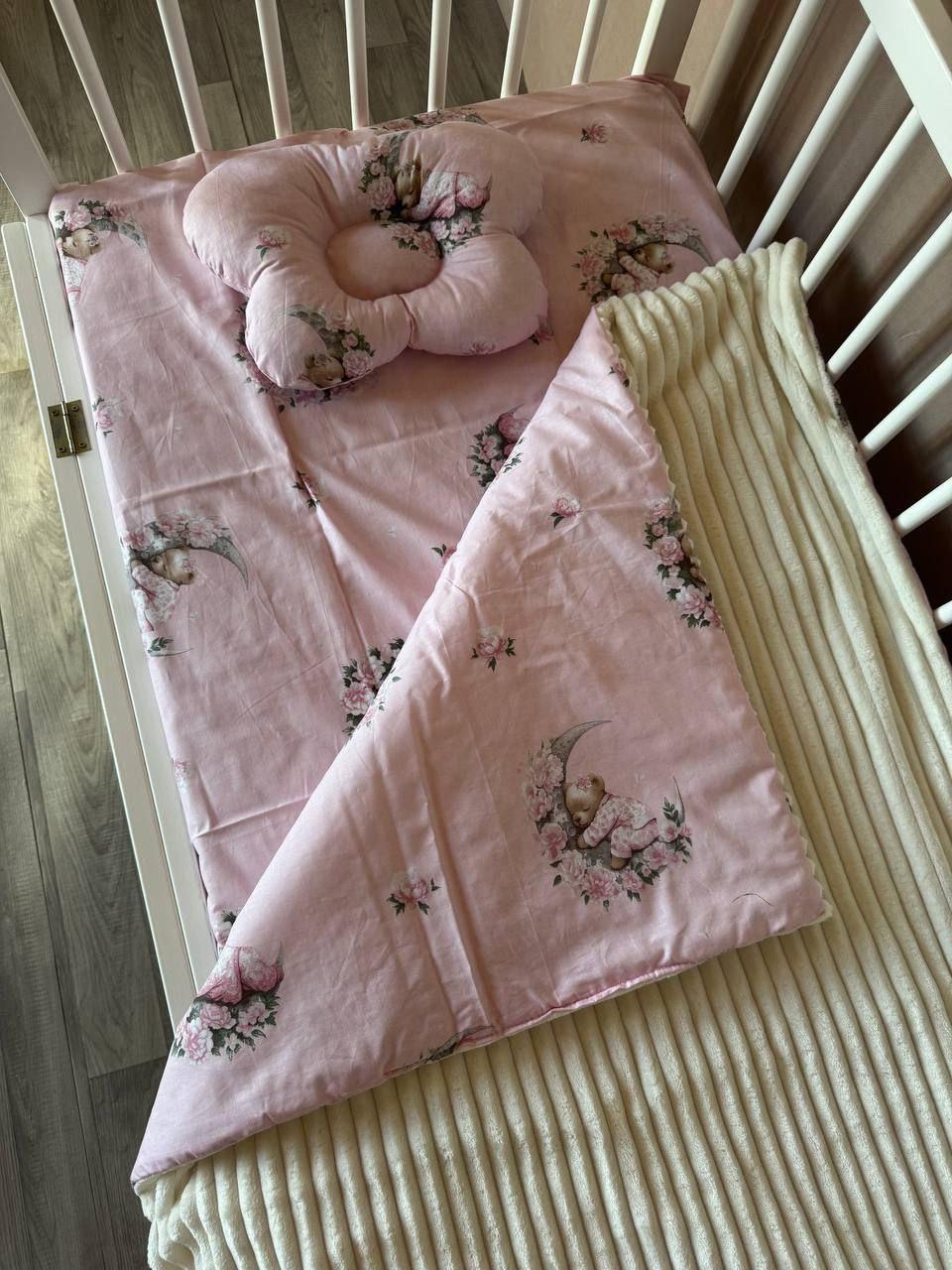 Комплект постельного белья Манюня из бязи для кроватки 78x98 см Молочный с розовым (П4К-am-manin-028)